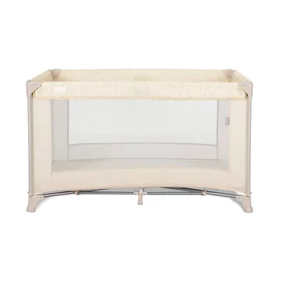 Patut pliabil pentru copii Lorelli Torino Beige cu saltea inclusa si usa laterala cu fermoar