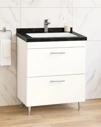 Set Baza si Lavoar seria 867, cu sertare, 60 cm, alb + negru