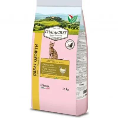 Hrana uscata pentru pisici Chat Chat Kitten cu pui 14 kg