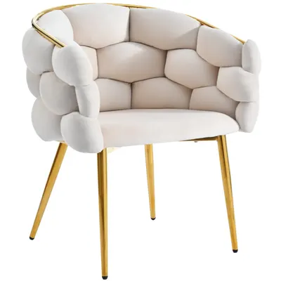 Scaun de lux din catifea cu structură posterioară aurie, protecție confortabilă pentru spate, țesătură din catifea moale, 50×47×80 cm, Bej