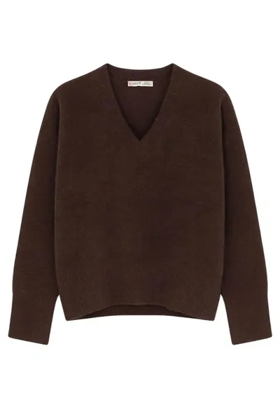 Pulover dama - cu decolteu in V - maro cafeniu - tricot - One Size