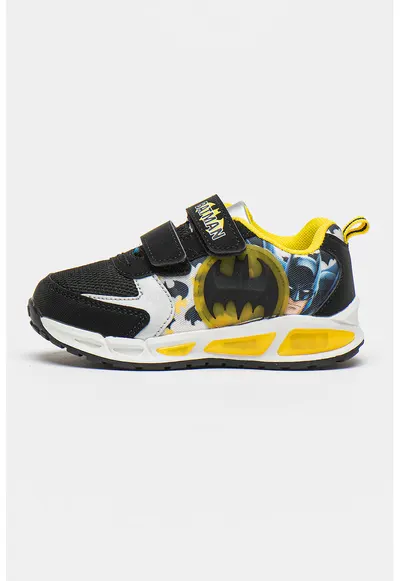 Pantofi sport cu inchidere velcro si tematica Batman - Negru/Alb optic