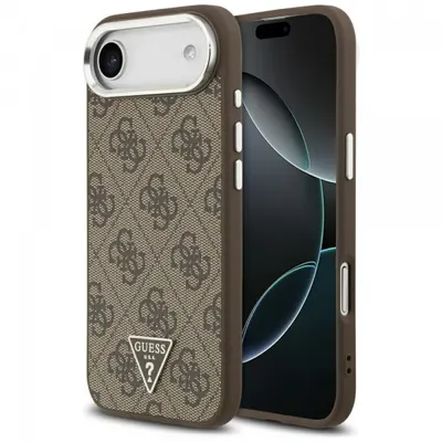 Husa MagSafe pentru Apple iPhone 17 Air, Guess, 4G Triangle Logo, Maro Argintie