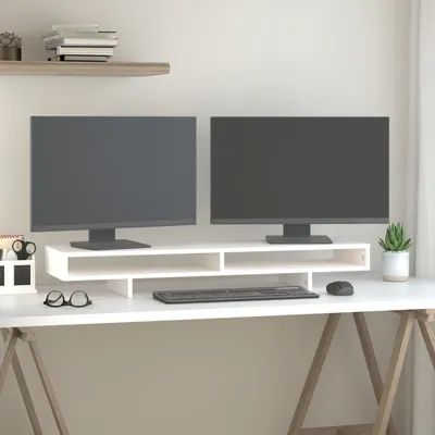 Gossi suport pentru monitor, alb, 100x27x14 cm, lemn masiv pin