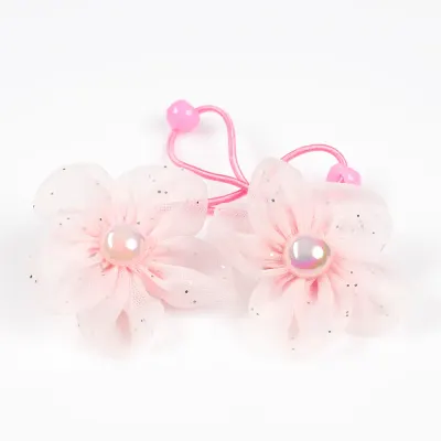 Set 2 elastice de par roz cu flori din tulle