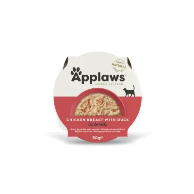 APPLAWS, Pui și Rață, bol hrană umedă pisici, (în supă), 60g