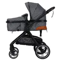 Carucior pentru copii Novokids X1000 series Gri 2 in 1 reversibil, cu geanta bebe, cadru aluminiu, amortizoare, roti din cauciuc, landou, spatar reglabil, plasa insecte