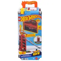 Set de joaca cu 2 masini, Hot Wheels, Mini Garage Speed&Go Fire, JMJ54