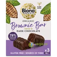 Baton Brownie Invelit in Ciocolata Neagra fara Gluten Ecologic/Bio 3x40g