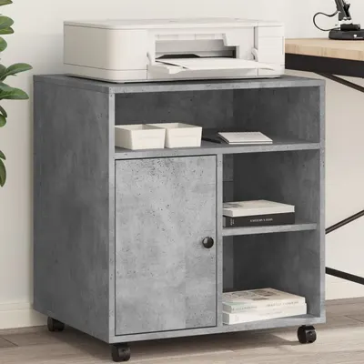 Gossi suport pentru imprimanta cu roti, gri beton, 60x50x67 cm