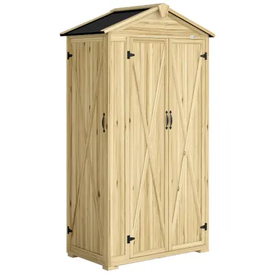 Outsunny Dulap de Grădină Căsuță pentru Unelte cu 3 Uși 93x53x168 cm Lemn Natural | Aosom Romania