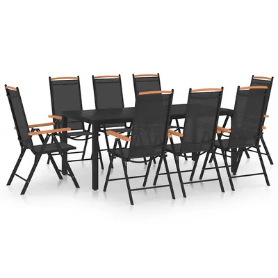 vidaXL Set mobilier de grădină, 9 piese, negru, aluminiu