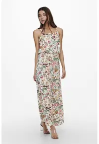 Rochie maxi fara maneci Winner - Alb/Verde/Roz