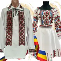 Set Cuplu 602 Camasa Traditionala si Rochie Stilizata cu motive traditionale