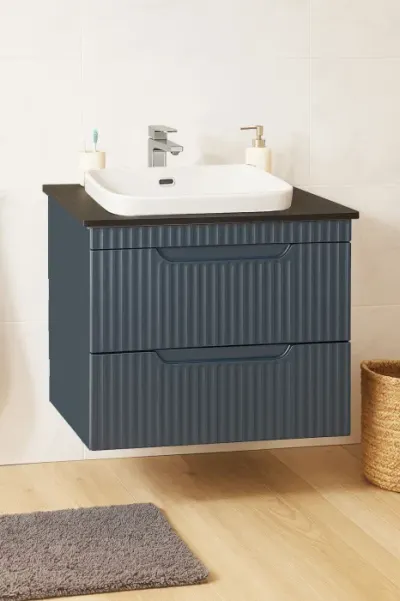 Set Baza front MDF si Lavoar seria 633, suspendata, cu sertare, montat, 60 cm, antracit