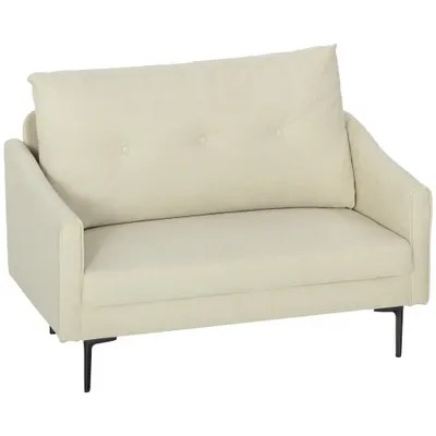 HOMCOM Canapea cu 2 Locuri din Catifea cu Spătar Matlasat și Pernă Detașabilă, Canapea Compactă Modernă cu Picioare din Metal pentru Sufragerie, 124x73x92 cm, Crem | Aosom Romania
