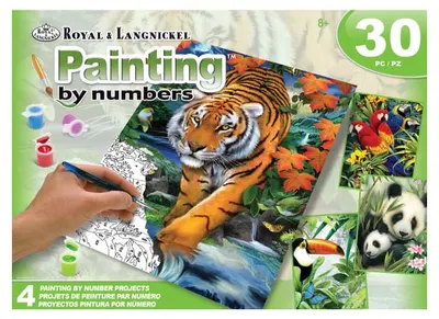 Set de pictură cu vopsele acrilice Royal - 30 piese, 4 tablouri, verde