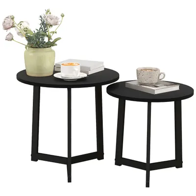 HOMCOM Set modern de mese de cafea, Cadru de Oțel, MDF, Design Rotund, suprapozabil, Negru | Aosom Romania