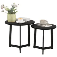 HOMCOM Set modern de mese de cafea, Cadru de Oțel, MDF, Design Rotund, suprapozabil, Negru | Aosom Romania