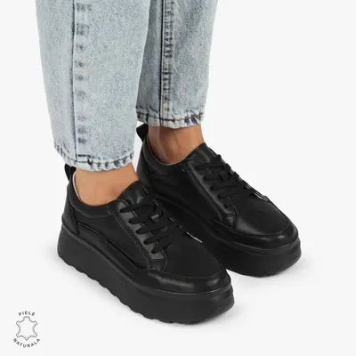 Pantofi CASUAL PIELE NATURALA dunga decorativa cu talpa inalta CRL1261 Negru