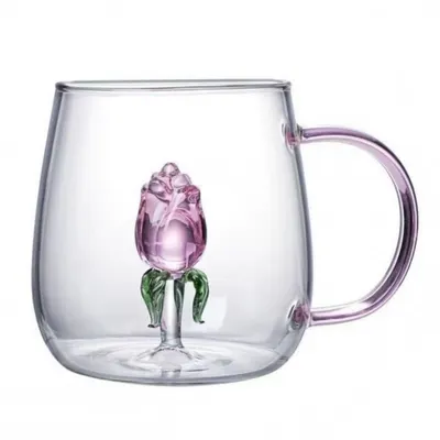 Cană cu lalea de sticlă în interior, pereți dubli, sticlă borosilicată, 400 ml, SZK129