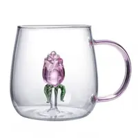 Cană cu lalea de sticlă în interior, pereți dubli, sticlă borosilicată, 400 ml, SZK129