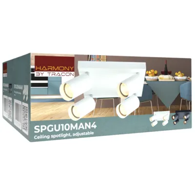 Corp iluminat spot reglabil pt. tavan, alb 100-240VAC, 50Hz, 4xGU10, max.4x35W