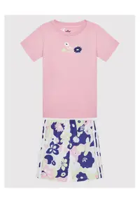 Set Tricou si Pantaloni Scurti - roz/alb - bumbac