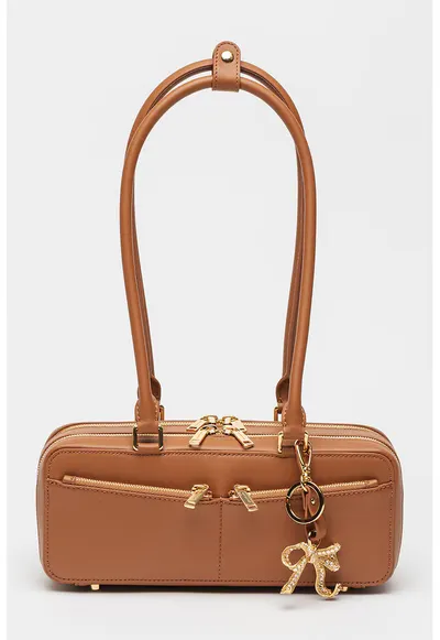 Geanta boxy din piele cu breloc detasabil - Maro - 10 x 28 x 12 cm