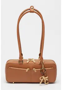 Geanta boxy din piele cu breloc detasabil - Maro - 10 x 28 x 12 cm