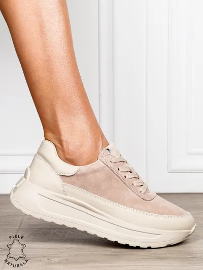 Pantofi sport din piele naturală cu design contemporan CRL1814 BEJ