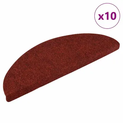 vidaXL Covorașe pentru scări autoadezive, 10 buc., 56x17x3 cm, roșu bordeaux, semirotunde