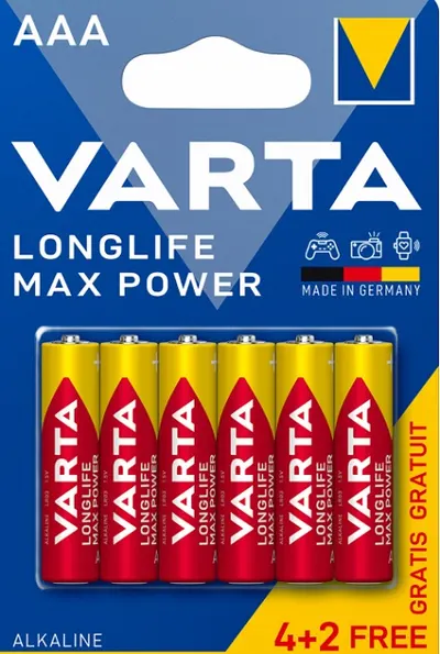 Baterii alcaline VARTA - Longlife Max Power, AAA, 4+2 buc.