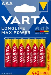 Baterii alcaline VARTA - Longlife Max Power, AAA, 4+2 buc.