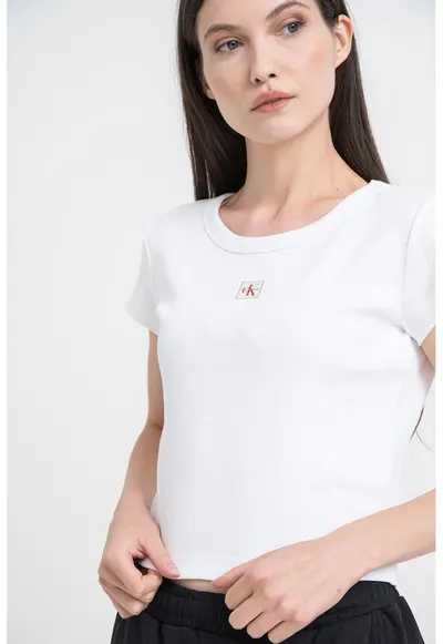 Tricou crop cu croiala slim fit - Alb