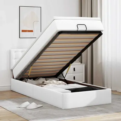 vidaXL Cadru pat otoman cu saltea alb pur 80x200cm piele artificială