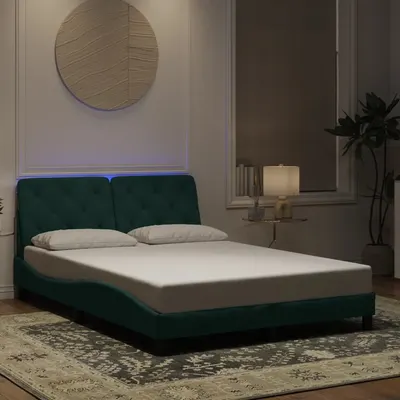 Gossi cadru de pat cu lumini led, verde inchis, 140x200 cm, catifea