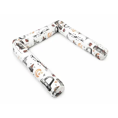 Aparatoare pentru patut, MimiNu, Tip rulou, Cu husa detasabila, Lungime 180 cm, Din bumbac certificat Oeko Tex Standard 100, Cars Grey