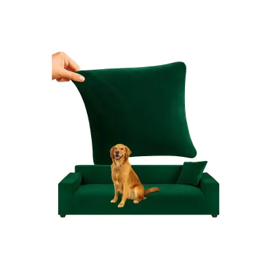Husa pentru canapea extensibila de colt, benzi elastice, 190-230 cm, fata de perna inclusa, universala, verde