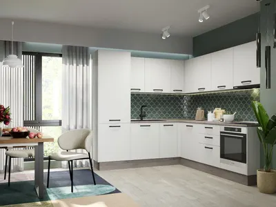Mobila Bucatarie Elva Colt 228.2 x 241.6 cm Alb Perlat - Configuratia 28