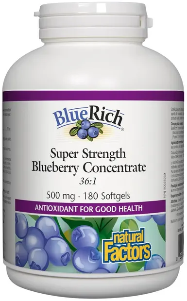 BlueRich Blueberry Concentrate, 500 mg, 180 capsule gelatinoase moi, Natural Factors