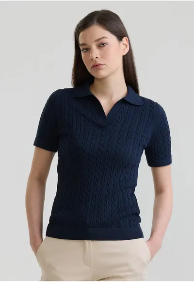 Tricou polo slim fit cu torsade - Albastru ultramarin