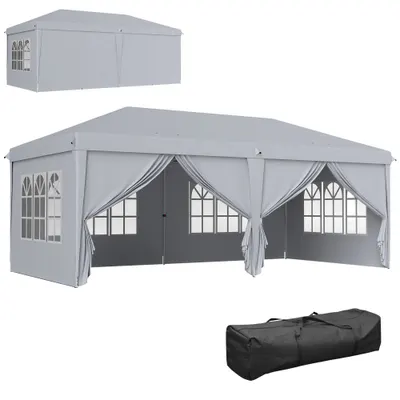 Outsunny Tonelă/barnum pliant pop-up 600 x 300 x 270 cm 4 pereți laterali detașabili 4 ferestre sac de transport gri deschis | Aosom Romania