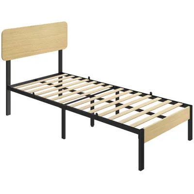 HOMCOM Cadru de pat 90 x 200 cm cu tăblie și panou la picioare, pat platformă, bază pentru saltea cu spațiu de depozitare sub pat | Aosom Romania