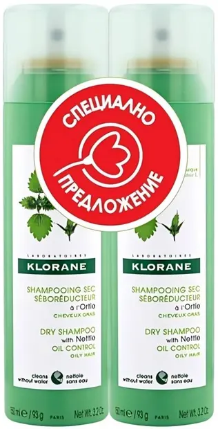 Klorane Nettle Set - Șampon uscat, 2 x 150 ml (Limitat)