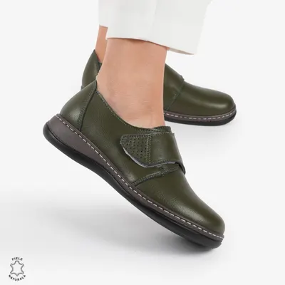 Mocasini dama din Piele naturală CRL0017 Verde Inchis