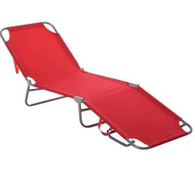 Outsunny Șezlong Pliabil cu Spătar Reglabil în 5 Poziții, Șezlong de Grădină cu Structură din Metal și Material Oxford, pentru Plajă, Piscină, Grădină, 187x55x24cm, Roșu | Aosom Romania