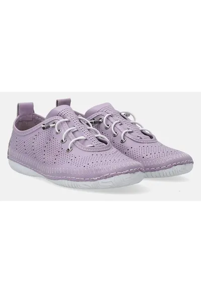 Pantofi sport din piele cu perforatii decorative si model uni