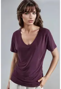 Tricou dama - maneca scurta - decolteu in V - mov lavanda - jerseu