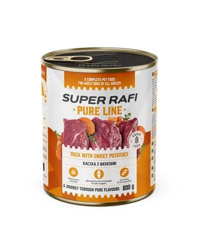 SUPER RAFI Pure Line rață și cartofi dulci 800 g hrană umedă câini adulți